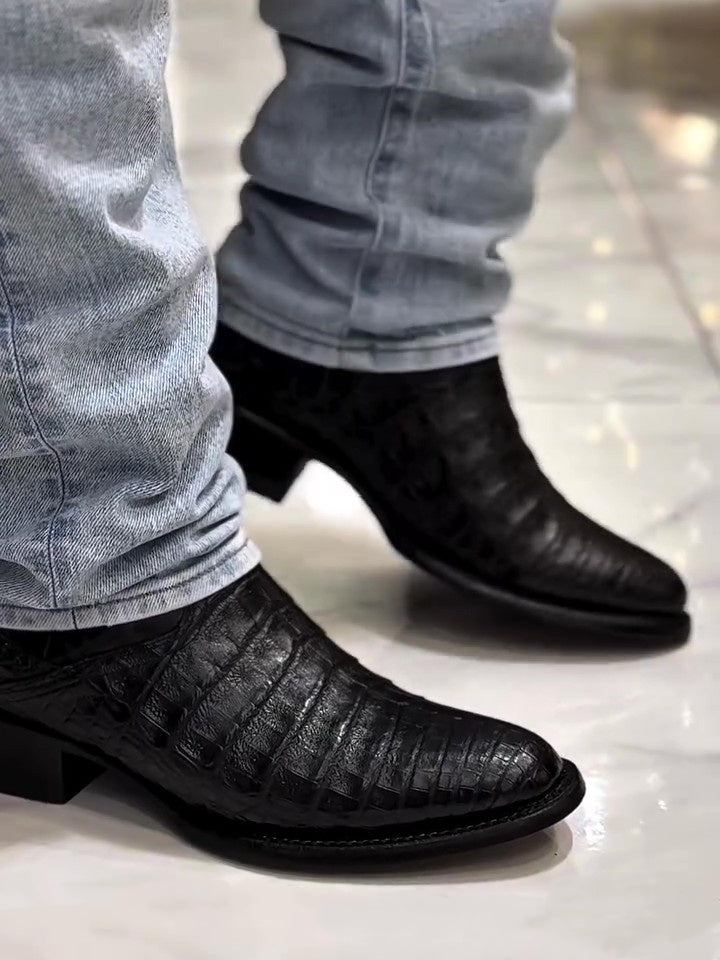 Men's Crocodile Print Mid-Calf Boots