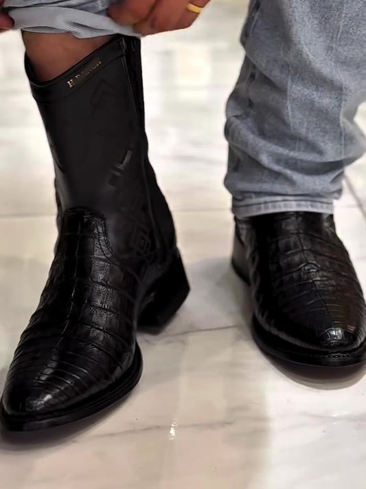 Men's Crocodile Print Mid-Calf Boots