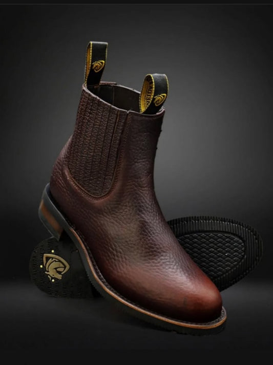 Men's Oval Leather Ankle Boots