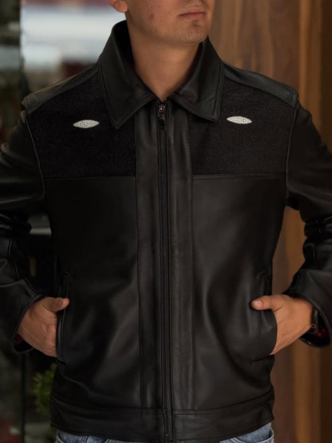 Men's Lapel Zip-up Leather Jacket