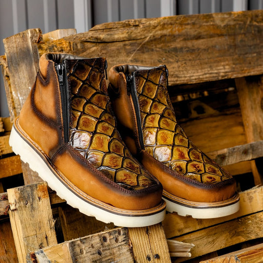 Men's Light Sole Fish Skin Ankle Boots