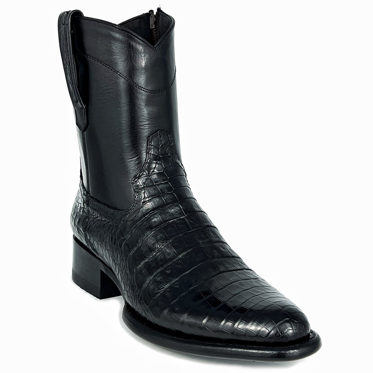 Men's Crocodile-textured Leather Boots With Side Zipper