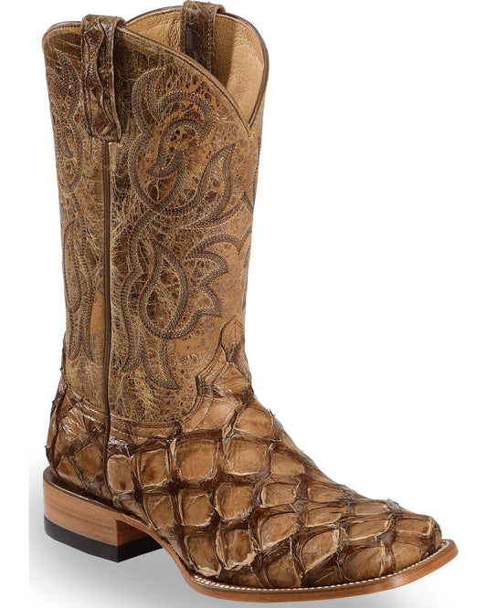 Men's Square-toe Fish Skin Cowboy Boots
