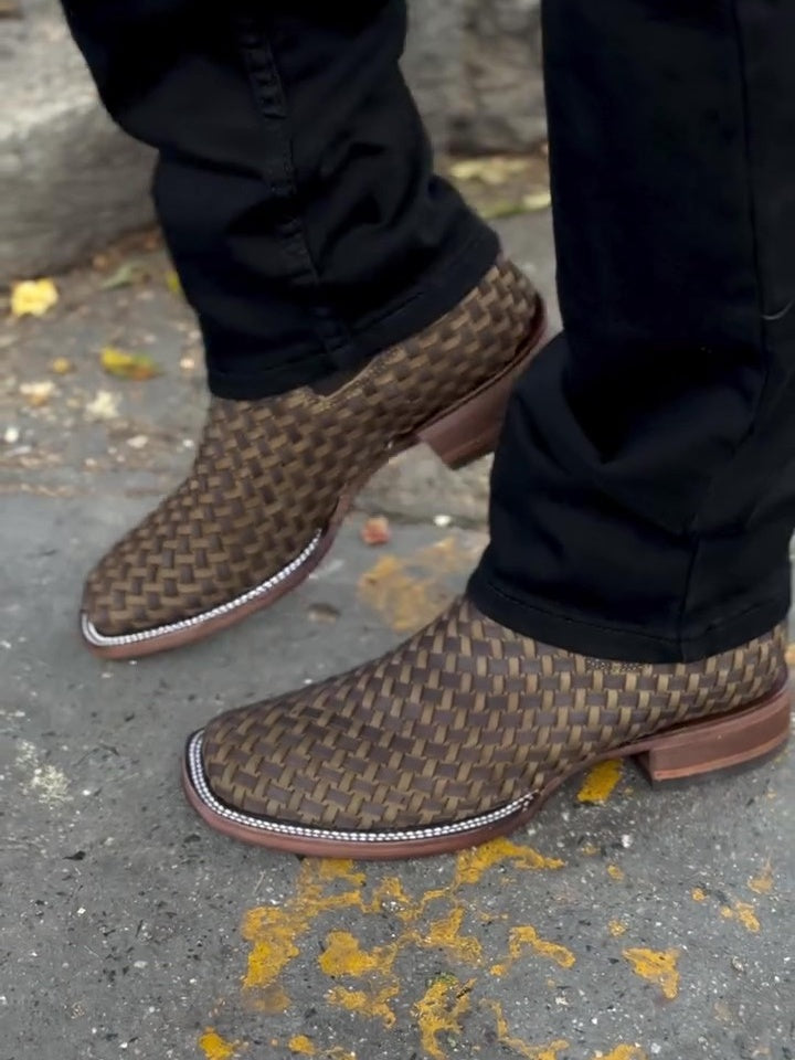 Men's Hand Woven Square-toe Ankle Boots