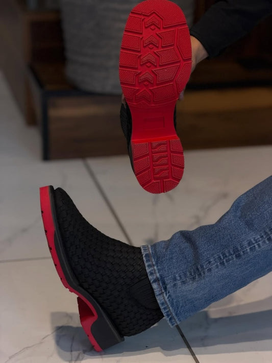 Men's Hand-knitted Red-soled Ankle Boots