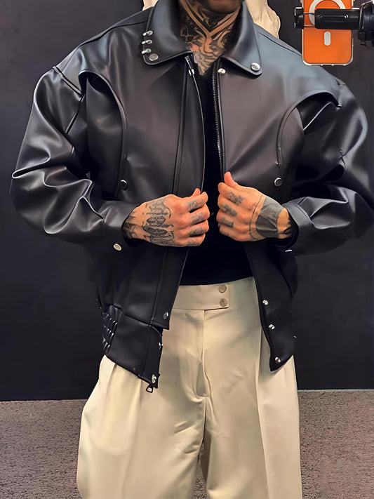 Men's PU Leather Elasticated Hem Jacket