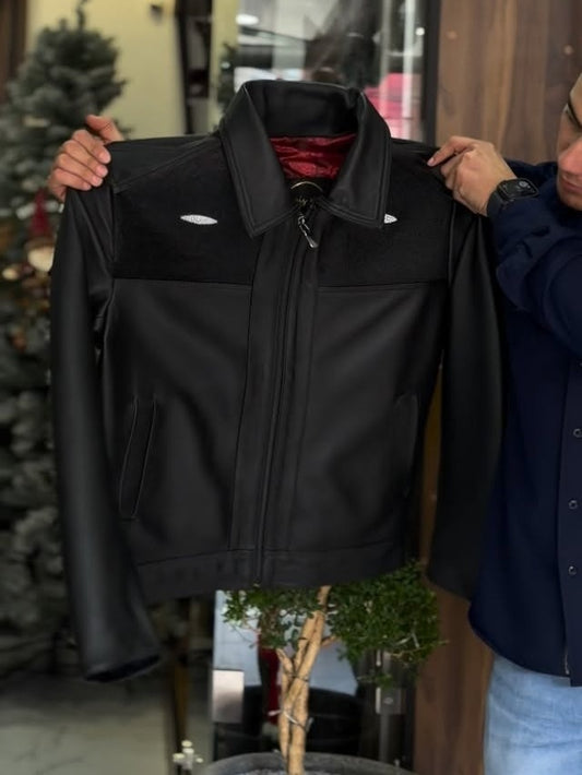 Men's Lapel Zip-up Leather Jacket