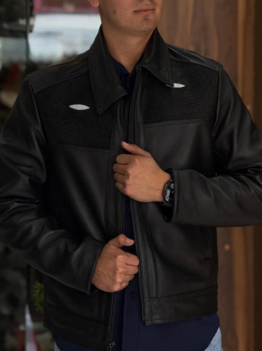 Men's Lapel Zip-up Leather Jacket