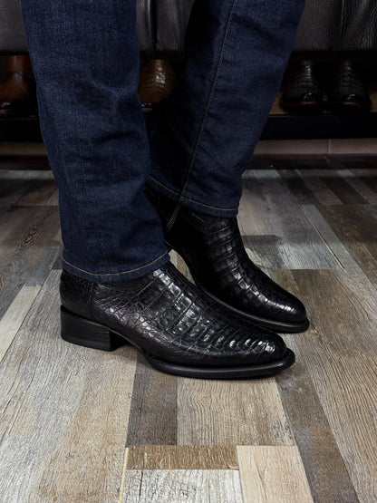 Men's Crocodile-textured Leather Boots With Side Zipper