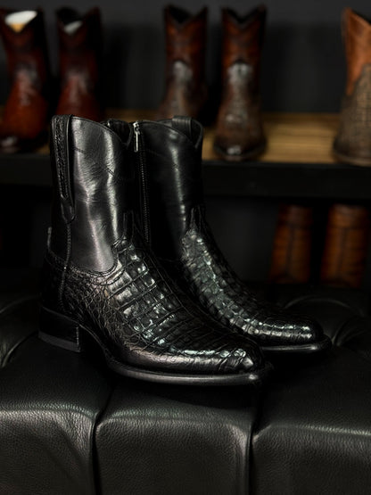 Men's Crocodile-textured Leather Boots With Side Zipper