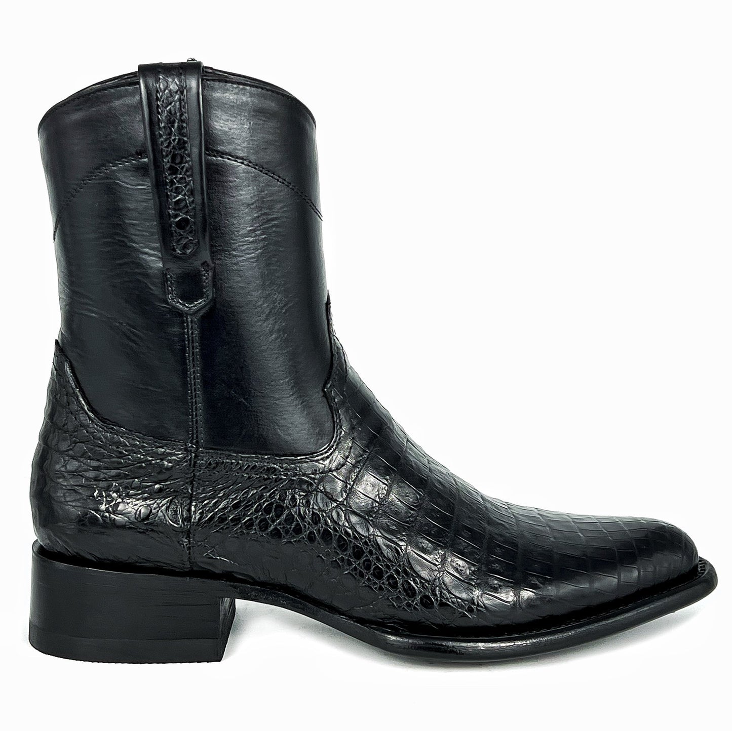 Men's Crocodile-textured Leather Boots With Side Zipper