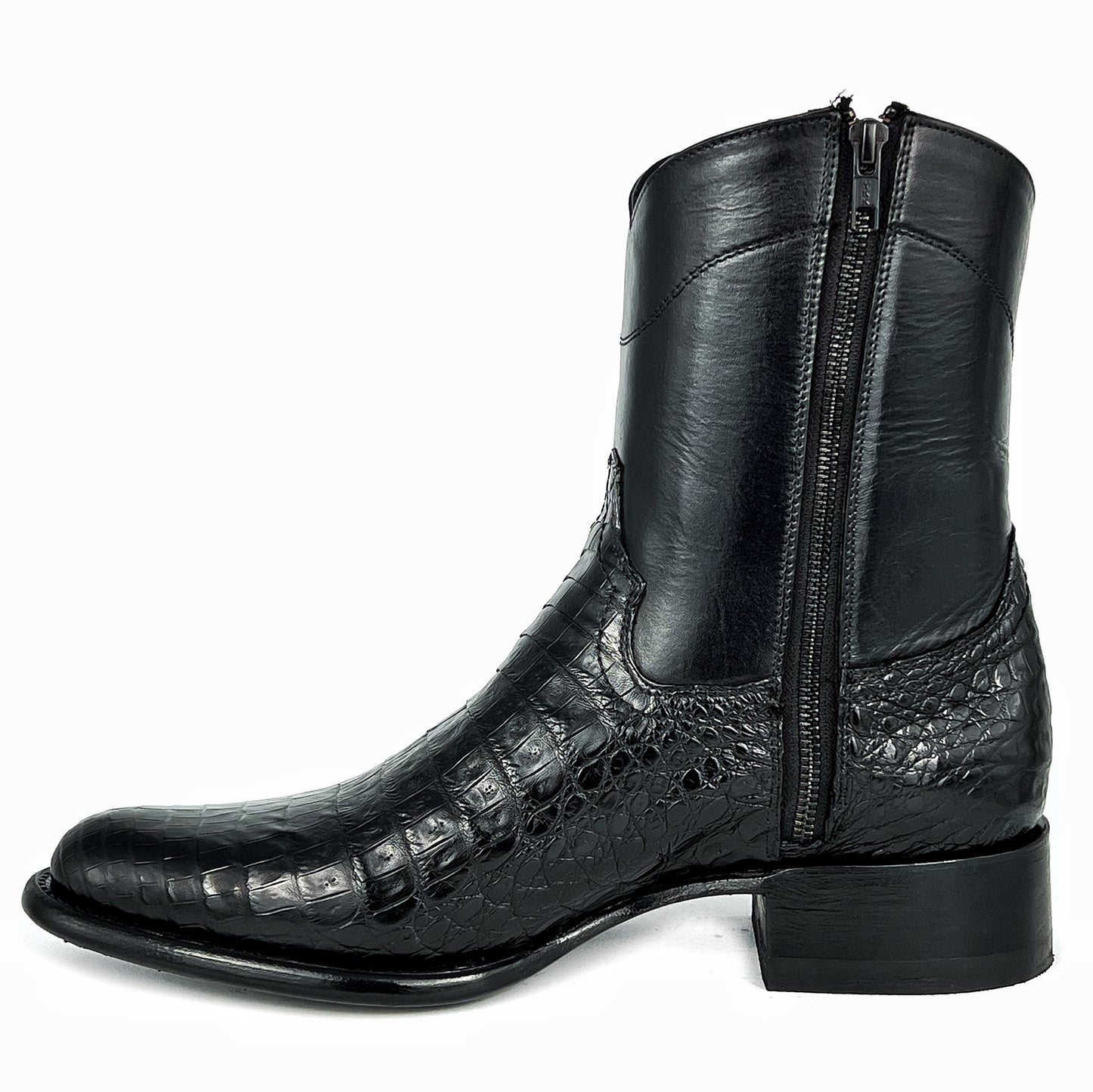 Men's Crocodile-textured Leather Boots With Side Zipper