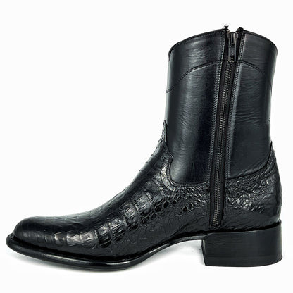 Men's Crocodile-textured Leather Boots With Side Zipper