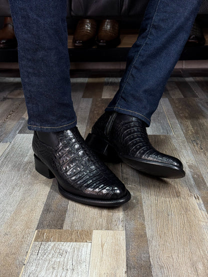 Men's Crocodile-textured Leather Boots With Side Zipper