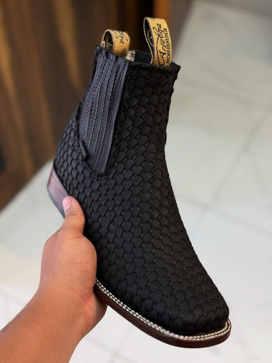 Men's Hand Woven Square-toe Ankle Boots