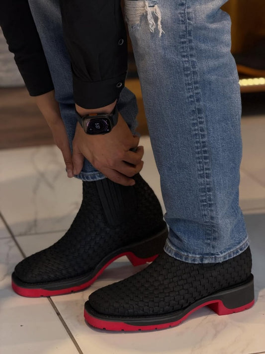 Men's Hand-knitted Red-soled Ankle Boots