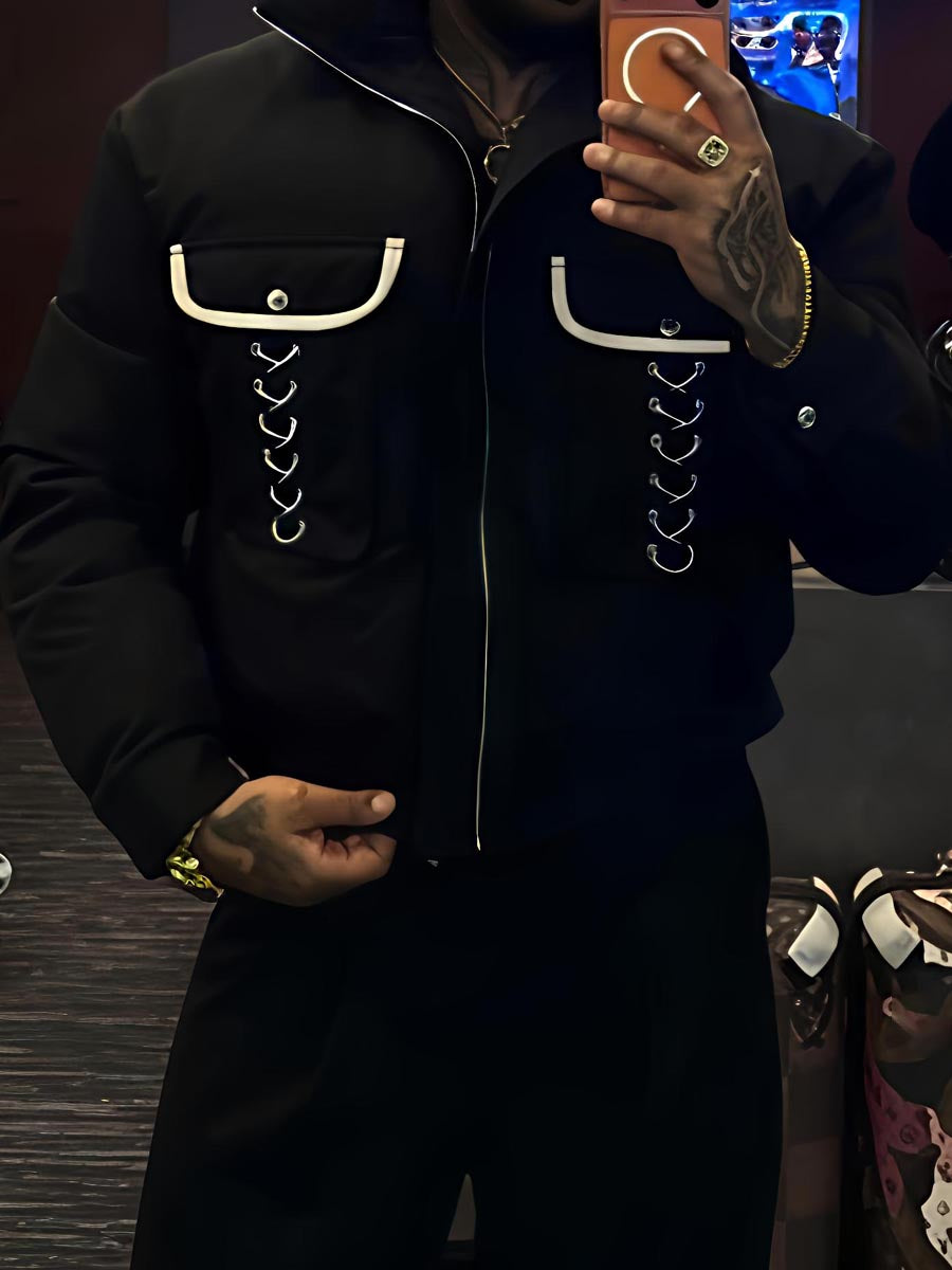 Men's Eyelet Detail Pockets Cotton-padded Jacket