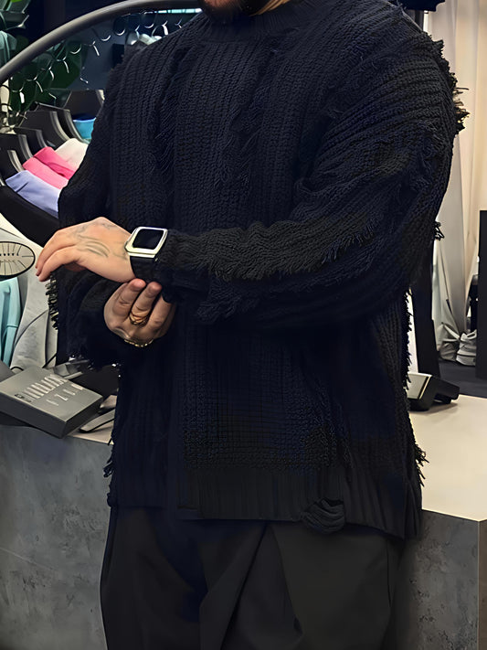Men's Fringed Loose Knit Sweater